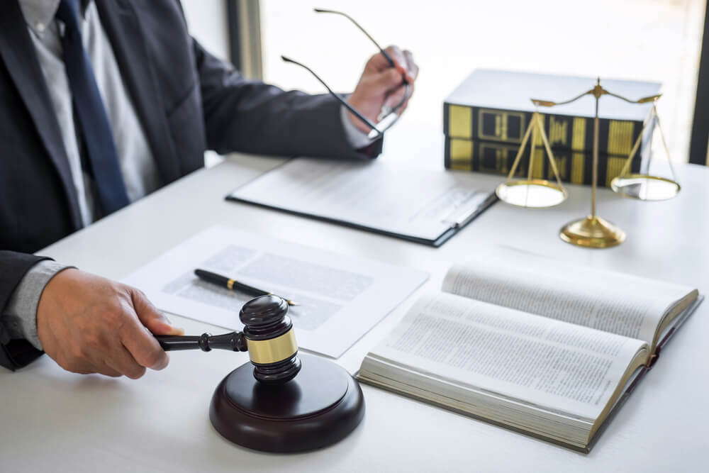 gavel with law books